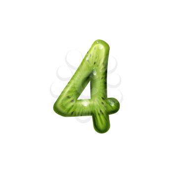 Number four created of tropical kiwi fruit isolated digit figure. Vector 4 numeral, summer font