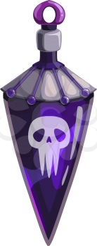 Poison deathfull witch potion with skull in sharp jar. Vector alchemy witchcraft drink
