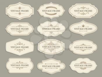 Vintage retro borders and frames, vector paper labels with flourishes for scrapbooking or invitation design. Scrapbook decoration elements, tags or stickers for text notes or messages isolated set