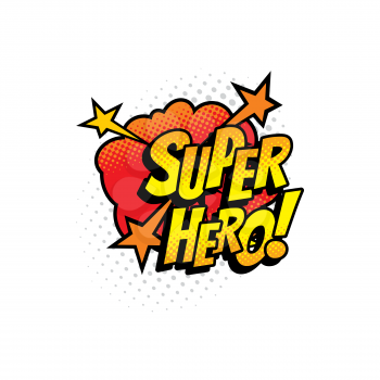 Cartoon pop art retro sound cloud blast explosion with stars and dotted pattern isolated icon. Vector super hero comics half tone bubble, boom bang typography emblem. Colorful superhero symbol