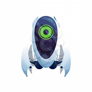 Flying robot with big display and folding parts isolated realistic icon. Vector robot cartoon character with flexible parts. Artificial intelligence character, robot futuristic electronic humanoid