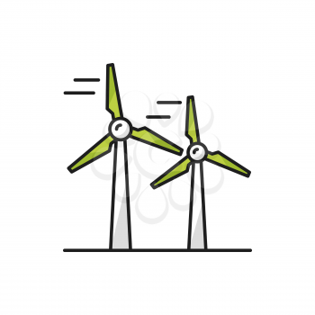 Windmill isolated wind turbine icon, energy source color line icon. Vector converter converting kinetic energy into electrical. Windturbine working from power of wind. Renewable energy generation
