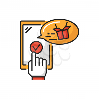 Mobile food delivery application with lunch box isolated cartoon icon. Vector online orders, takeaway takeout meal. Fast food deliver shipping services, cafe restaurant orders in smartphone