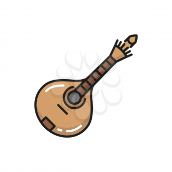 Retro ukulele or vihuela portuguese guitar isolated flat line icon. Vector music instrument fretted plucked Spanish string guitar, 15th-century musical tool. Vihuela de arco or vihuela de mano