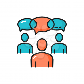 Meeting online, people and thoughts, communication isolated icon. Vector group of team workers and speech bubbles, distance education. Business chat conference, collaboration and cooperation
