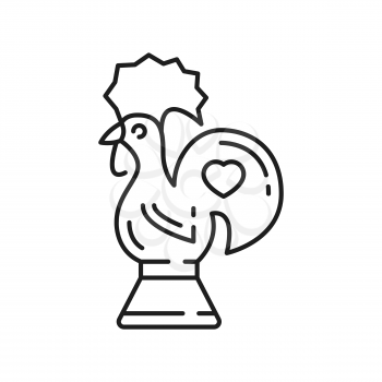 Barcelos rooster symbol of Portugal, souvenir isolated thin line icon. Vector outline rooster galo de barcelos traditional mascot, medieval gift bird with cock and tail. Kids toys cockerel cock