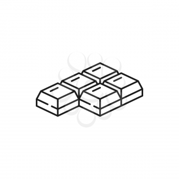 Switzerland or Swiss chocolate bar isolated candy piece of choco thin line icon. Vector sweet dessert, blocks of cocoa confectionery food snack. Milk black chocolate square bar yummy nutrition eating