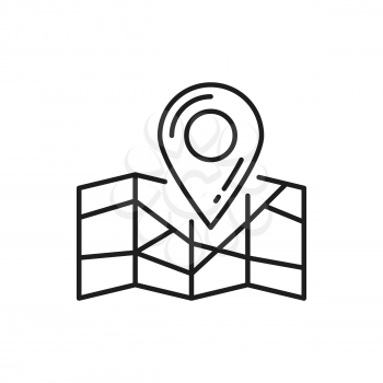 Gps delivery and parcel tracking, pinpoint line art icon isolated. Vector deliver location map pin, fastfood fast online order and shipping services, navigation and point location, place delivery