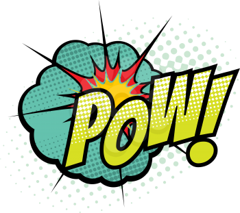 Comic book sound blast, Pow bubble cartoon halftone icon. Vector Pow sound blast explosion pop and burst bang