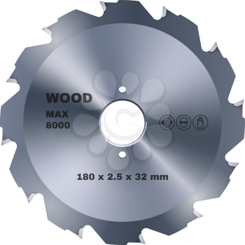 Cold saw metal blade isolated wood cutting tool. Vector sharp cutter with stainless steel edges
