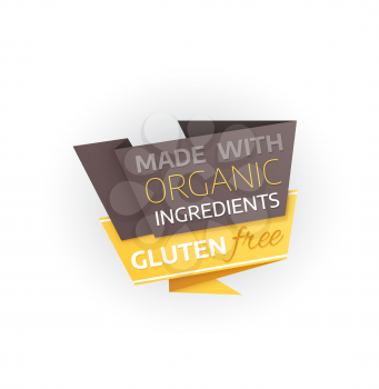 Gluten free banner, organic food, healthy products vector origami label. Gluten free or wheat grain diet and allergy symbol for bio nutrition, made of organic ingredients of healthy food