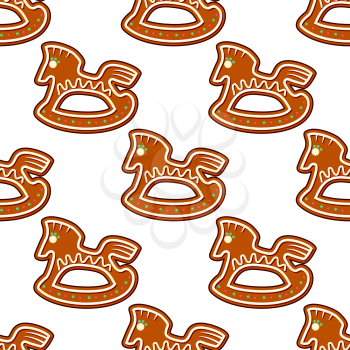 Gingerbread brown horses seamless pattern background for christmas design