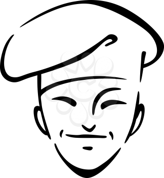 Doodle illustration of a chinese smiling friendly chef in a traditiopnal hat or toque