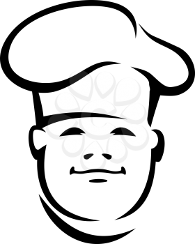 Black and white vector doodle sketch of the face of a a smiling young cook or chef in a toque