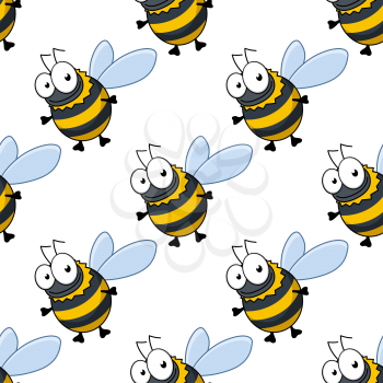 Seamless pattern of cute fat little honey bees or bumble bees with striped bodies in repeat diagonal rows suitable for print or fabric