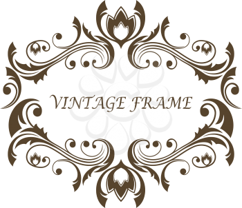 Vintage floral and foliate frame with symmetrical scrolling foliage around a blank central cartouche with copyspace, black and white vector