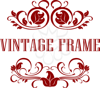 Pretty floral Vintage Frame with flourishes and curlicues in the header and footer with text - Vintage Frame - between in red, vector illustration