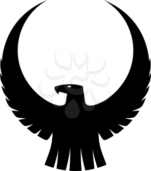 Black and white silhouette of graceful eagle with arched wings enclosing central copyspace for heraldry design
