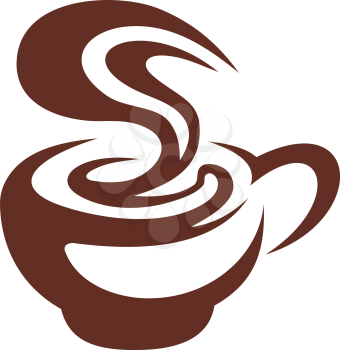 Vector doodle sketch in brown and white of a delicious hot cup of coffee with swirling steam for fast food design