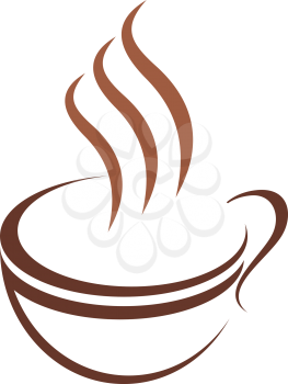 Doodle sketch cup of steaming hot beverage, either tea, coffee or chocolate, in brown and white