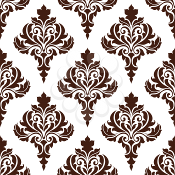 Brown damask seamless pattern background with floral elements for textile or wallpaper design