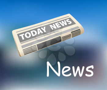 Folded todays news newspaper icon on a graduated blue background with the text below for media design