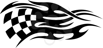 Black and white checkered motor sports flag with a long tail depicting speed for tattoo design in tribal style