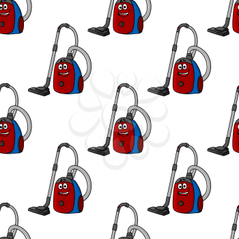 Seamless background pattern of a household vacuum cleaner with a long coiled hose and happy smiling face in square format
