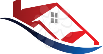 Cartoon vector illustration depicting an Eco house icon outline of a modern red home