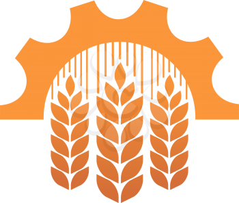 Industry and agriculture symbol with ears of golden wheat on an industrial gear or cog
