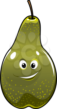 Cartoon happy fresh green smiling pear for a delicious healthy snack isolated on white, vector illustration