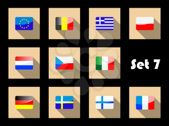 Flat flags icons of european countries of Belgium,Greece, Poland, Holland, Greece, Italy, Czech Republic, Germany, Sweden, Finland, France