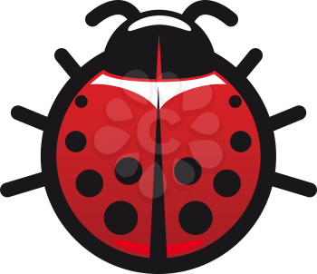 Cartoon red and black spotted ladybug or ladybird icon with a circular body viewed from above