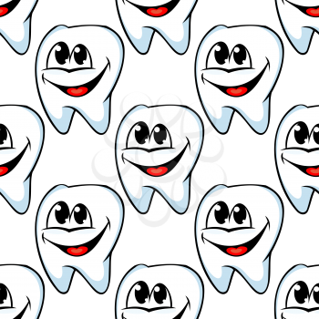 Repeat seamless pattern of happy healthy teeth with huge cheerful smiles in square format suitable for textile or wallpaper