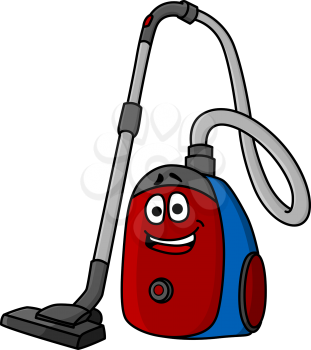 Smiling cartoon vacuum cleaner with a long hose and nozzle for home appliance design