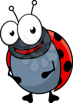 Cute little red ladybug or ladybird cartoon character standing upright smiling at the viewer with a happy face, vector illustration
