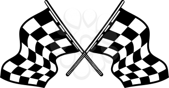 Crossed motor sport flags with their distinctive black and white checkered pattern fluttering in the wind