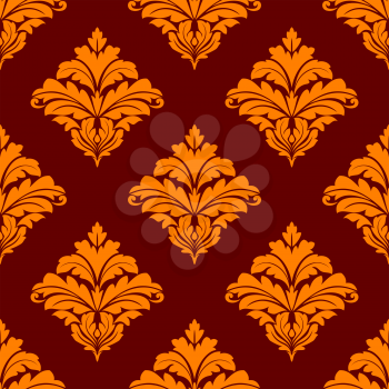 Red and orange floral seamless pattern in damask style for design