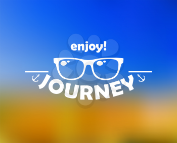 Enjoy journey header with sun glasses on blue and yellow background for travel template design