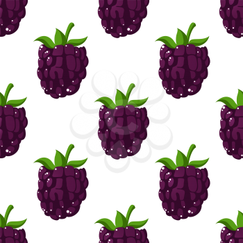Blackberries seamless pattern with a repeat motif of a  purple blackberry with a colourful green stalk in square format