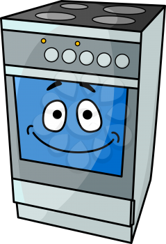 Kitchen electrical appliance - cartoon stove with a happy smiling blue face in the door