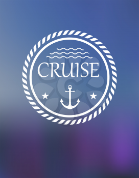 Cruise header with anchor and waves in round on blue sea background
