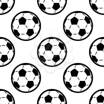 Black and white seamless background pattern of footballs or soccer balls in a repeat motif in square format
