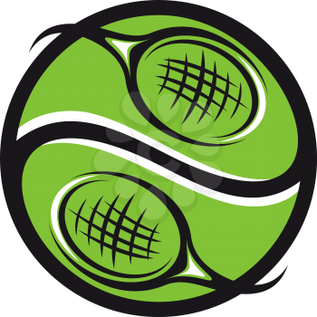 Green tennis ball with rackets icon for sports emblem design