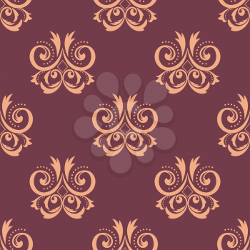 Purple and pink seamless floral pattern with decorative motifs for wallpaper design