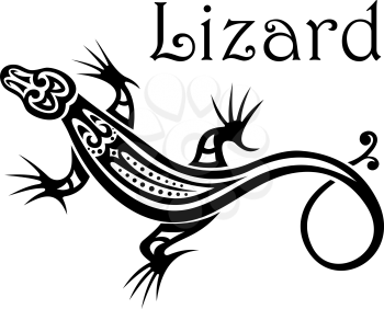 Stylized modern black and white calligraphic Lizard icon with a swirling tail and the text - Lizard - above