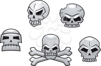 Halloween or Pirate themed skull set with a skull and crossbones and four additional skull designs