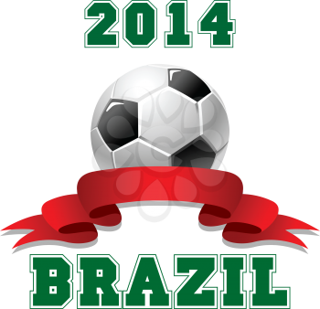 2014 Brazil Soccer emblem with a championship soccer ball over a blank red ribbon banner with copyspace with 2014 above and Brazil below