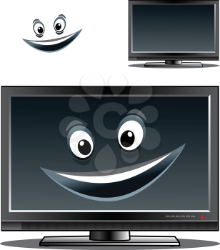 Happy computer monitor or television screen with a big smile on the screen and a second variant with no smile and a separate face element