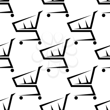 Shopping trolley or cart seamless pattern in a repeat black and white doodle sketch motif in square format